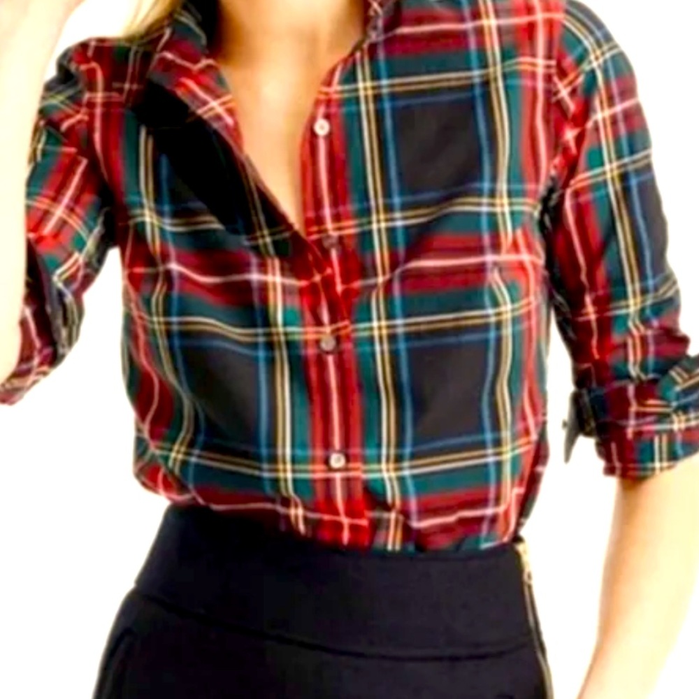 NWOT- J.Crew Red, Blue, golden-yellow & Black Plaid Button Down Size Small - Picture 12 of 13